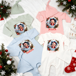 Personalized 3D-Style Art Cartoon Santa Claus Photo Snowball 100% Cotton Baby Romper Hat Set with Name Baby's 1st Christmas Gift for Baby Newborn