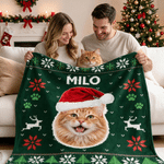 Manta navideña personalizada y acogedora con foto de tu mascota y gorro de Papá Noel, con nombre; decoración para el hogar y regalo de Navidad para dueños de mascotas y amantes de los animales