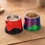 Personalised 3D Printed Elevated Dog Bowl with Name Stainless Steel Two Tone Raised Pet Diner Gift for Dog Owners