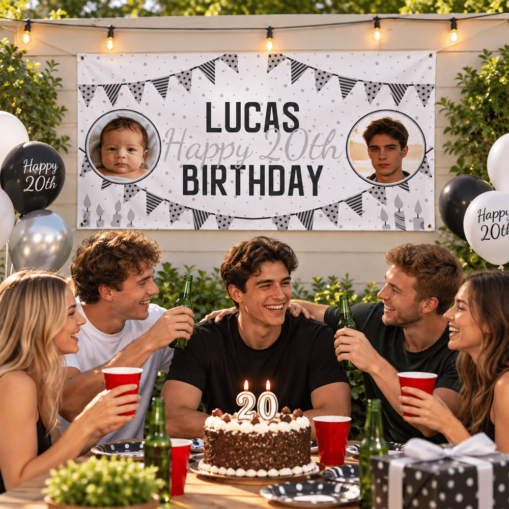 Cartel de cumpleaños personalizado con fotos de los momentos más importantes, desde la infancia hasta la edad adulta, con nombre y edad; decoración de fondo para fiestas; regalo de cumpleaños para pad 6