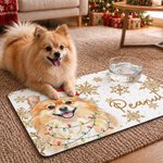 Personalized Watercolor Christmas Pet Photo PU Leather Waterproof Pet Feeding Mat with Name Daily Use Christmas Gift for Pet Owner