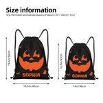 Personalized Halloween Pumpkin Face Expression Black Drawstring Gift Bag with Name Halloween Trick or Treat Gift for Kids Friends