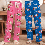 Pantaloni da pigiama morbidi con motivo natalizio personalizzato a forma di gnocchetti in stile cartone animato, con nome; ideali per l'uso quotidiano, come regalo di compleanno o di Natale per la fam