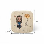 Personalizowana sztruksowa kosmetyczka z imieniem kwiatem urodzeniowym i kreskówkową postacią na co dzień i w podróży prezent dla kobiet 8