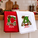 Servilleta navideña personalizada con iniciales, 100 % algodón, con nombre, decoración de mesa, regalo de Navidad para familiares y amigos 5