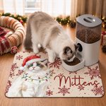 Personalized Watercolor Christmas Pet Photo PU Leather Waterproof Pet Feeding Mat with Name Daily Use Christmas Gift for Pet Owner