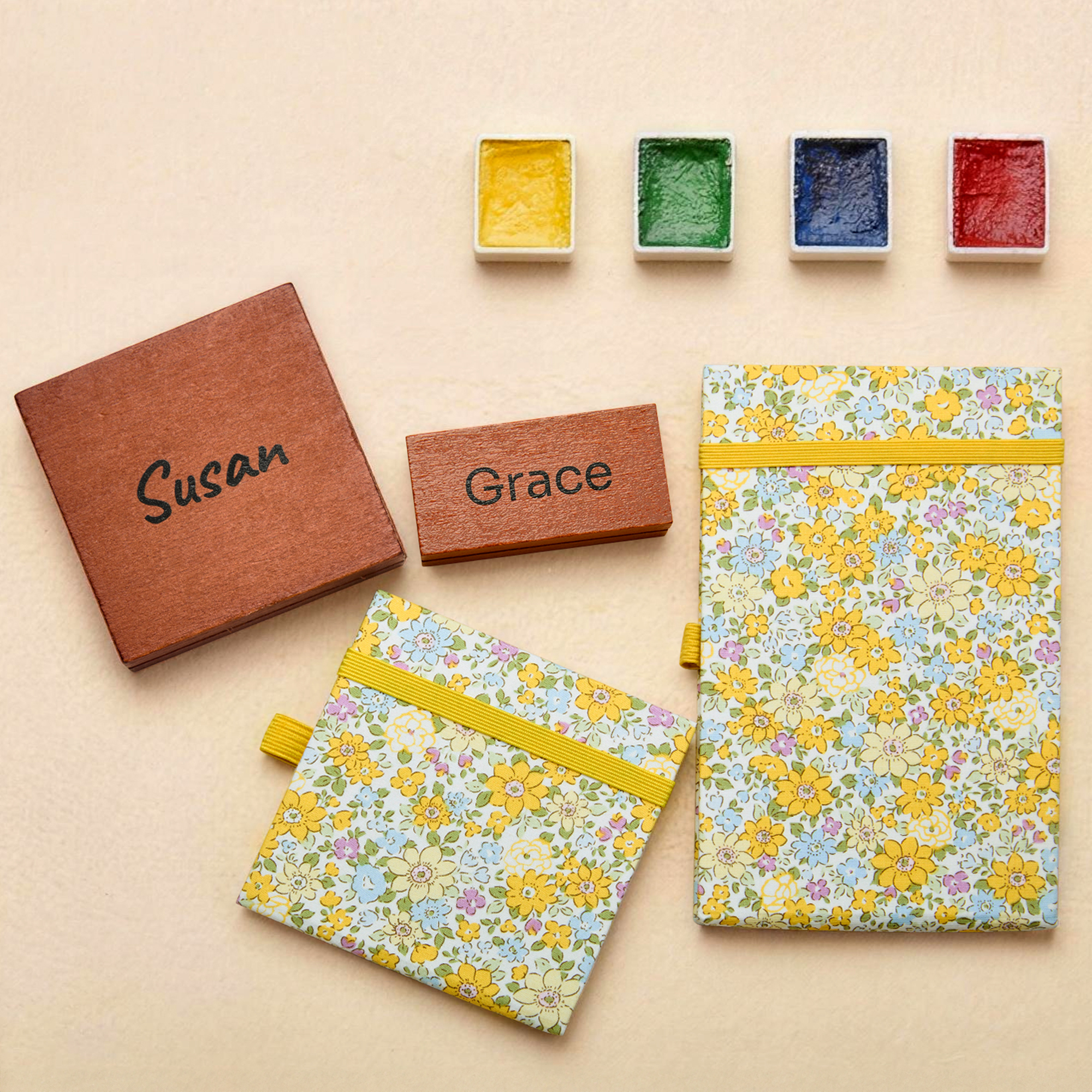 Palette Aquarelle en Bois (8/15 cases)