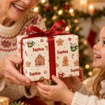Personalized Santa Claus Gingerbread Man Wrapping Paper with Name Christmas Favor Packing Gift for Kids Friends Family