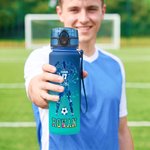 Personalised Gradient Teenage Soccer Player Silhouette Name Sports Water Bottle with Flip Top Lid Gym Birthday Gift for Teenager Soccer Lover
