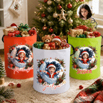 Personalized 3D-Effect Artwork Cartoon Santa Claus Photo Snowball LED Light Bucket Bag with Name Christmas Party Gift for Kids