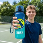 Personalised Tennis Character Pose Silhouette Name Gradient Sports Water Bottle with Flip Top Lid and Strap Gym Birthday Gift for Tennis Lover Player
