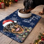 Personalized Watercolor Christmas Pet Photo PU Leather Waterproof Pet Feeding Mat with Name Daily Use Christmas Gift for Pet Owner