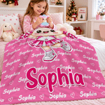 Personalised Glitter Cheerleader Dumpling Character Word Cloud Soft Throw Blanket with Name Home Decor Birthday Christmas Gift for Girls Friends