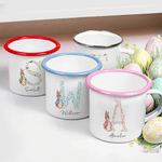 Gepersonaliseerde klassieke Peter Rabbit-mok van 12 oz met bloemenmotief en initiaal, met naam, geschikt als cadeau voor kamperen, Pasen of een verjaardag voor kinderen