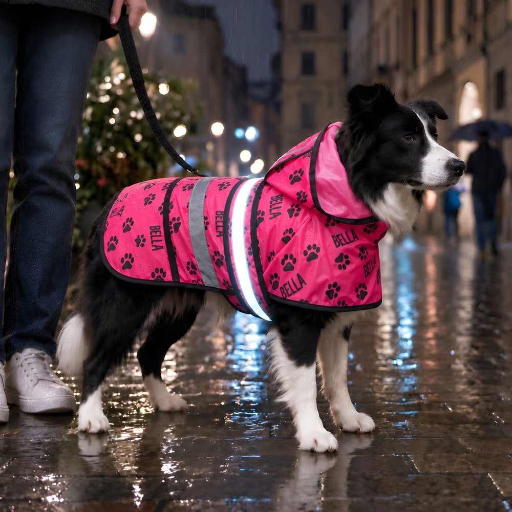 Chubasquero para mascotas personalizado, impermeable con nombre y huellas lindas - regalo de cumpleaños para amantes de perros 3