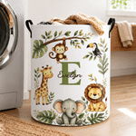 Gepersonaliseerde wasmand met grote capaciteit in de vorm van een junglebeest, met naam en initiaal – kinderkamerdecoratie en verjaardagscadeau voor kinderen