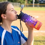 Personalised Multicolour Baseball Silhouette Water Bottle with Name and Number Daily Drinking Travel Birthday Gift for Teenagers Sports Lovers