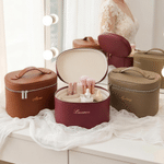 Personalised Leather Travel Makeup Case with Handle Cosmetic Bag Organiser Birthday Bridesmaid Proposal Gift for Her