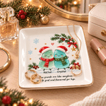 Personalized Santa Hat Sea Glass Character Holly Gold Rim Ceramic Trinket Jewellery Dish with Text and Name Christmas Gift for Sisters Friends