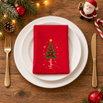 Servilleta de mesa personalizada con motivo de árbol de Navidad de acebo y estrella dorada, 100 % algodón, con nombre, decoración de mesa, regalo de Navidad para familiares y amigos 1