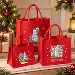 Bolso de lino rojo de gran capacidad, personalizado con un muñeco de nieve navideño y ramas de pino, con nombre. Ideal para el uso diario, como regalo para fiestas navideñas, para la familia, los amig 2