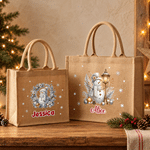 Bolso de lino rojo de gran capacidad, personalizado con un muñeco de nieve navideño y ramas de pino, con nombre. Ideal para el uso diario, como regalo para fiestas navideñas, para la familia, los amig 3