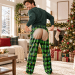 Personalised Christmas String Light Faux-Ripped Buttock Plaid Soft Pyjama Pants with Name Christmas Gift for Family Kids