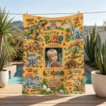Coperta morbida personalizzata con simpatico dinosauro, nome e foto: decorazione per la cameretta e regalo di compleanno per bambini e ragazzi