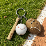 Personalized Mini Baseball Gloves Bat Elements PU Leather Keychain with Engraved Name Birthday Sports Team Gift for Baseball Lovers