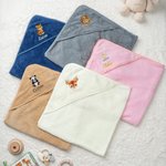 Toalla de baño con capucha, superabsorbente, bordada y personalizada con dibujos animados de animales (elefante y oso), con el nombre del bebé; regalo para el baby shower, ideal para recién nacidos y  3