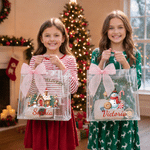 Personalized Snowman Santa Christmas Theme Clear Gift Bag with Name Party Christmas Gift for Family Kids