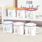 Gepersonaliseerde klassieke Peter Rabbit-mok van 12 oz met bloemenmotief en initiaal, met naam, geschikt als cadeau voor kamperen, Pasen of een verjaardag voor kinderen