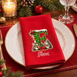 Servilleta navideña personalizada con iniciales, 100 % algodón, con nombre, decoración de mesa, regalo de Navidad para familiares y amigos 2