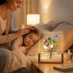 Personalized 1-7 Family Photos Flower Acrylic LED Night Light with Title Name and Wooden Base Daily Use Birthday Gift for Grandma