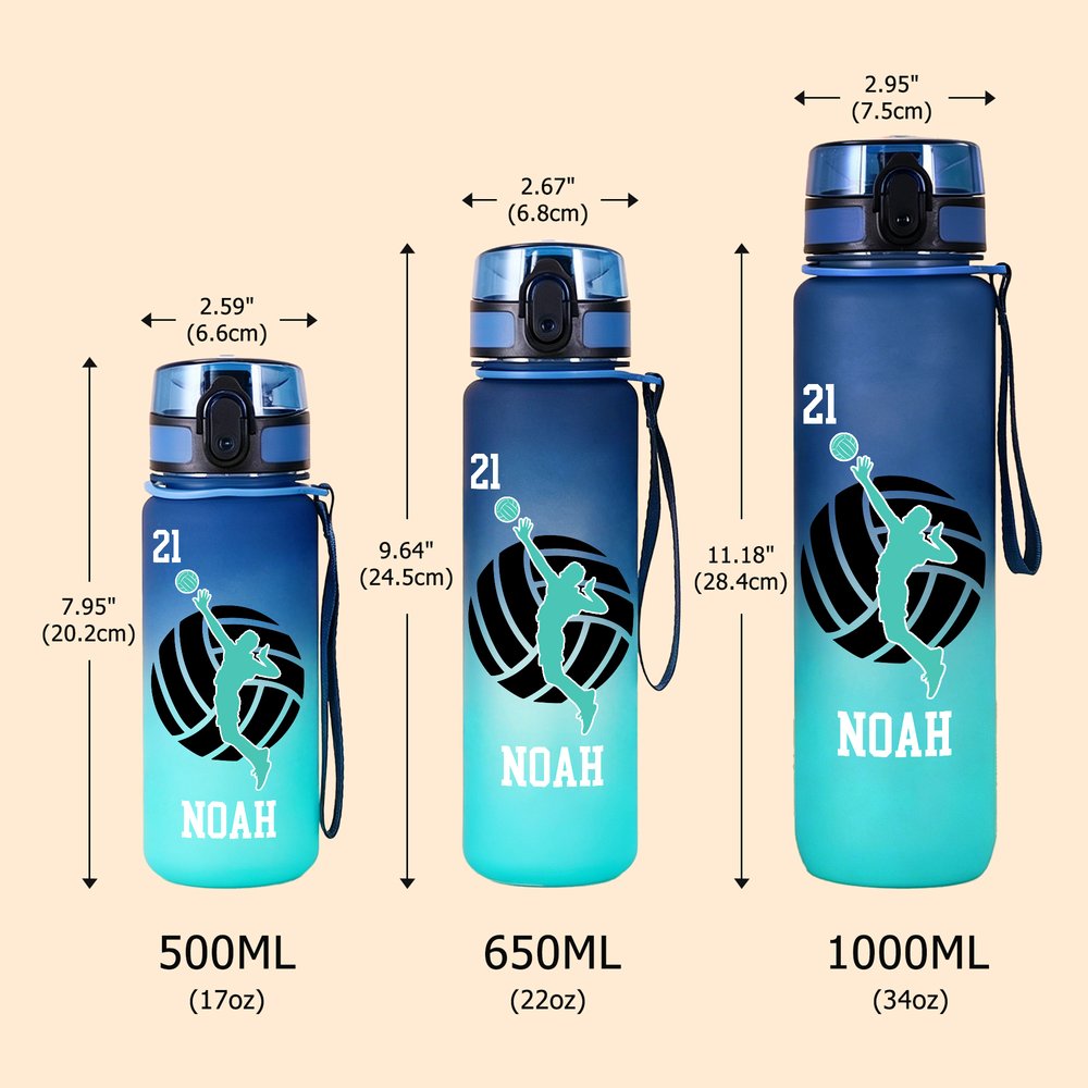 Bouteille d'eau personnalisée avec silhouette colorée d'un joueur de volley-ball et prénom – Pour un usage quotidien, la rentrée scolaire ou comme cadeau d'anniversaire pour un adolescent passionné de 8