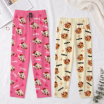 Pantaloni da pigiama morbidi con motivo natalizio personalizzato a forma di gnocchetti in stile cartone animato, con nome; ideali per l'uso quotidiano, come regalo di compleanno o di Natale per la fam