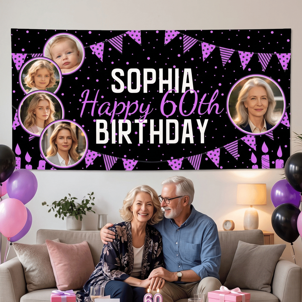 Cartel de cumpleaños personalizado con fotos de los momentos más importantes, desde la infancia hasta la edad adulta, con nombre y edad; decoración de fondo para fiestas; regalo de cumpleaños para pad 5