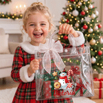 Personalized Snowman Santa Christmas Theme Clear Gift Bag with Name Party Christmas Gift for Family Kids