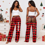 Personalised Christmas String Light Faux-Ripped Buttock Plaid Soft Pyjama Pants with Name Christmas Gift for Family Kids