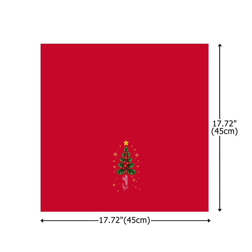 Servilleta de mesa personalizada con motivo de árbol de Navidad de acebo y estrella dorada, 100 % algodón, con nombre, decoración de mesa, regalo de Navidad para familiares y amigos 8