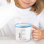 Gepersonaliseerde klassieke Peter Rabbit-mok van 12 oz met bloemenmotief en initiaal, met naam, geschikt als cadeau voor kamperen, Pasen of een verjaardag voor kinderen