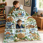 Coperta morbida personalizzata con simpatico dinosauro, nome e foto: decorazione per la cameretta e regalo di compleanno per bambini e ragazzi