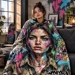 Manta suave personalizada con foto al estilo «graffiti urbano» y salpicaduras de tinta, con nombre, ideal como decoración para la habitación y como regalo de cumpleaños o Navidad para familiares y ami
