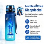 Personalisierte Trinkflasche mit Fußballspieler-Silhouette | mit Namen und Nummer |  Trageschlaufe | Geschenk für Teenager und Fußballfans
