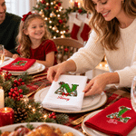 Servilleta navideña personalizada con iniciales, 100 % algodón, con nombre, decoración de mesa, regalo de Navidad para familiares y amigos 6