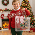 Personalized Snowman Santa Christmas Theme Clear Gift Bag with Name Party Christmas Gift for Family Kids