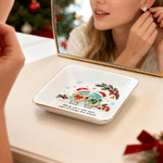 Personalized Santa Hat Sea Glass Character Holly Gold Rim Ceramic Trinket Jewellery Dish with Text and Name Christmas Gift for Sisters Friends