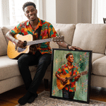 Personalized Guitar Performance Oil Painting Style Photo Canvas Prints with Name Home Decor Ship from USA Birthday Gift for Music Lovers