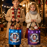 Personalized 3D-Effect Artwork Cartoon Santa Claus Photo Snowball LED Light Bucket Bag with Name Christmas Party Gift for Kids
