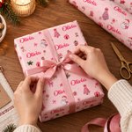 Personalized Santa Claus Gingerbread Man Wrapping Paper with Name Christmas Favor Packing Gift for Kids Friends Family